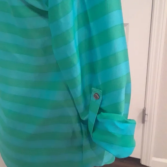 Ann Taylor Green & Blue Striped Shirt - Picture 6 of 9